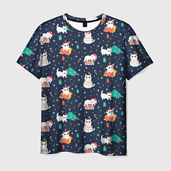 Мужская футболка Pattern with new years cats