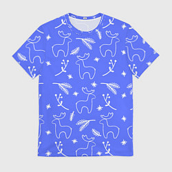 Мужская футболка Синий рождественский принт с оленями