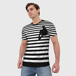 Футболка мужская Силуэт на чёрно белом полосы, цвет: 3D-принт — фото 2