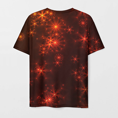 Мужская футболка Абстрактные светящиеся красно оранжевые снежинки / 3D-принт – фото 2