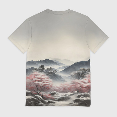 Мужская футболка Высокое дерево и гора Фудзияма / 3D-принт – фото 2