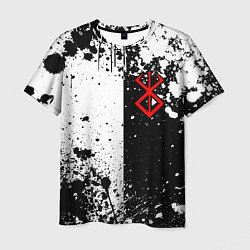 Футболка мужская Берсерк знак жертвы - черно-белые брызги, цвет: 3D-принт