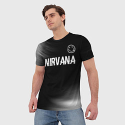 Футболка мужская Nirvana glitch на темном фоне посередине, цвет: 3D-принт — фото 2