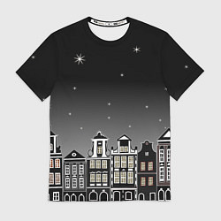 Мужская футболка Ночной город и звездное небо