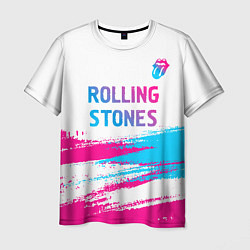 Футболка мужская Rolling Stones neon gradient style посередине, цвет: 3D-принт