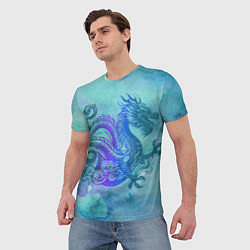 Футболка мужская Бирюзовый дракон узор, цвет: 3D-принт — фото 2