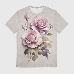 Мужская футболка Нежные розовые розы на стене