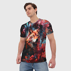 Футболка мужская Красный волк в брызгах краски, цвет: 3D-принт — фото 2