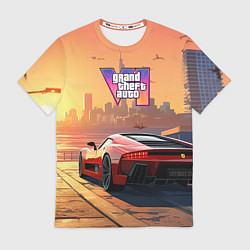 Футболка мужская GTA 6 авто вид сзади, цвет: 3D-принт