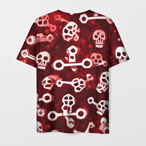 Мужская футболка Белые черепки и кости на красном фоне / 3D-принт – фото 2