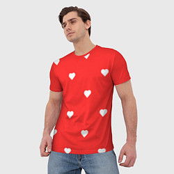 Футболка мужская Белые сердца на красном фоне, цвет: 3D-принт — фото 2