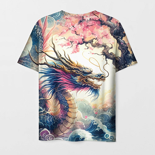 Мужская футболка Japanese dragon and sakura - engraving / 3D-принт – фото 2