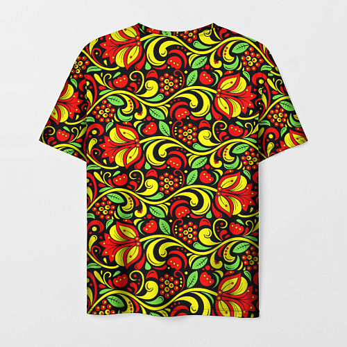 Мужская футболка Хохломская роспись красные цветы и ягоды / 3D-принт – фото 2