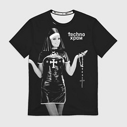 Футболка мужская Techno храм монашка секси в латексе, цвет: 3D-принт