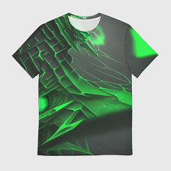 Мужская футболка Зелёная сеть на чёрном фоне