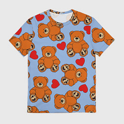 Мужская футболка Мишки и сердца на голубом фоне