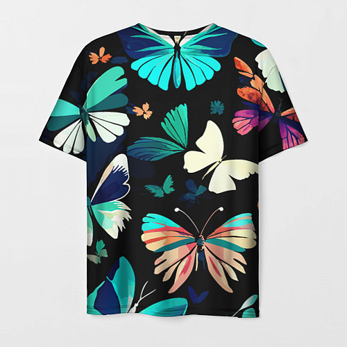 Мужская футболка Бирюзовые бабочки паттерн / 3D-принт – фото 2