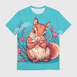 Футболка мужская Влюбленная белочка с цветами, цвет: 3D-принт
