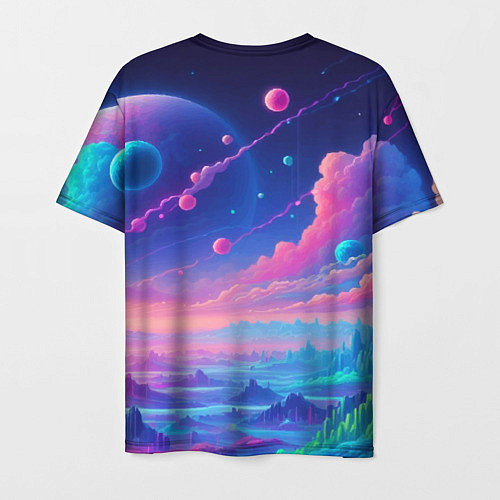Мужская футболка Fantastic space landscape - neon glow / 3D-принт – фото 2
