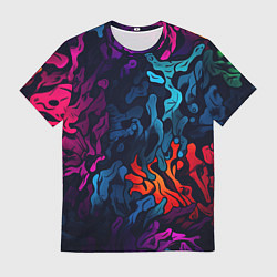 Мужская футболка Кислотная яркая абстракция в камуфляжном стиле