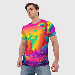 Футболка мужская Яркие краски перетекают в радугу, цвет: 3D-принт — фото 2