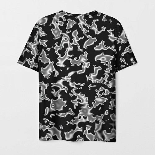 Мужская футболка Капли жидкого металла - камуфляж на чёрном / 3D-принт – фото 2