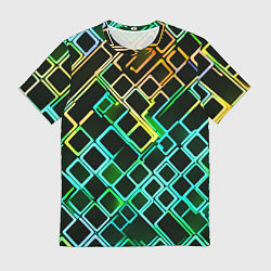 Мужская футболка Жёлто-синие квадраты на чёрном фоне