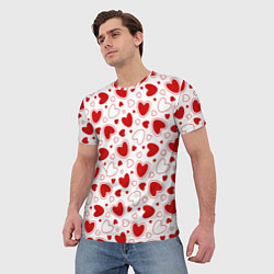 Футболка мужская Красные сердечки на белом фоне, цвет: 3D-принт — фото 2