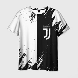 Футболка мужская Juventus краски чёрнобелые, цвет: 3D-принт