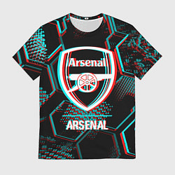 Футболка мужская Arsenal FC в стиле glitch на темном фоне, цвет: 3D-принт