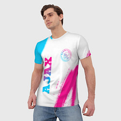 Футболка мужская Ajax neon gradient style вертикально, цвет: 3D-принт — фото 2