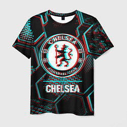 Футболка мужская Chelsea FC в стиле glitch на темном фоне, цвет: 3D-принт