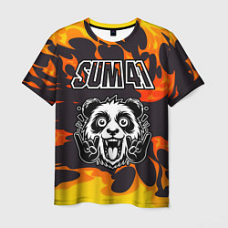 Футболка мужская Sum41 рок панда и огонь, цвет: 3D-принт