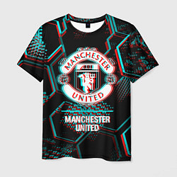 Футболка мужская Manchester United FC в стиле glitch на темном фоне, цвет: 3D-принт