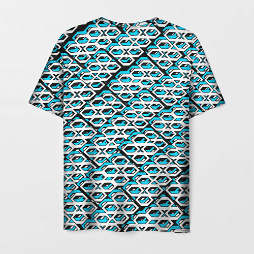 Мужская футболка Сине-белый узор на чёрном фоне / 3D-принт – фото 2