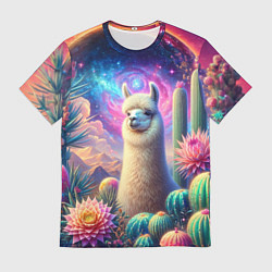 Футболка мужская Альпака в кактусах и портал, цвет: 3D-принт