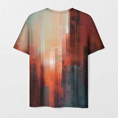 Мужская футболка Размытый город на закате / 3D-принт – фото 2