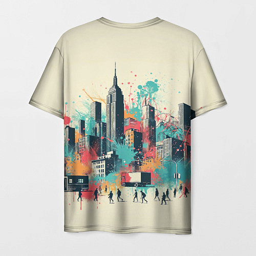 Мужская футболка Силуэты людей и небоскребов в брызгах краски / 3D-принт – фото 2