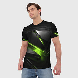 Футболка мужская Зеленая абстрактная конструкция в стиле nvidia, цвет: 3D-принт — фото 2