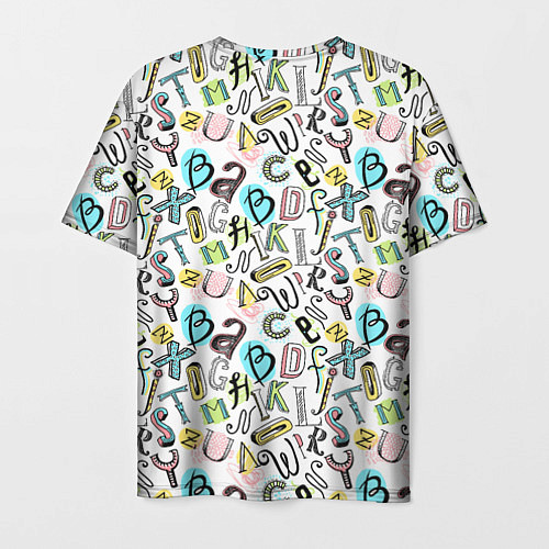Мужская футболка Цветные каракули буквы алфавита / 3D-принт – фото 2