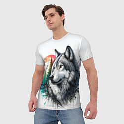 Футболка мужская Портрет волка на фоне природы, цвет: 3D-принт — фото 2