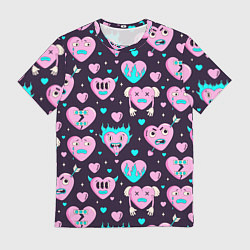 Футболка мужская Паттерн с арт сердцами, цвет: 3D-принт
