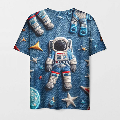 Мужская футболка Космонавт - вышивка по джинсе нейросеть / 3D-принт – фото 2