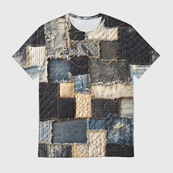 Мужская футболка Заплатки пэчворк на джинсе