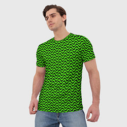 Футболка мужская Искажённые полосы кислотный зелёный, цвет: 3D-принт — фото 2