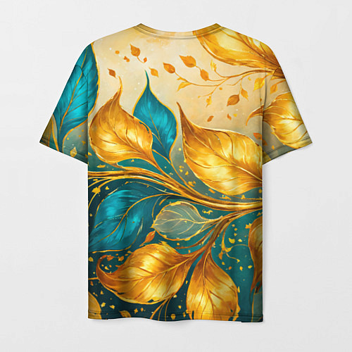 Мужская футболка Листья абстрактные золото и бирюза / 3D-принт – фото 2