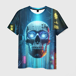 Футболка мужская Cyber skull - neon glow ai art, цвет: 3D-принт