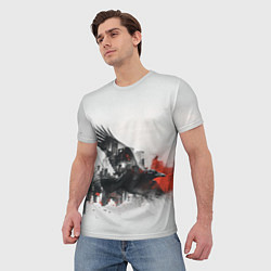 Футболка мужская Летающий ворон и город, цвет: 3D-принт — фото 2
