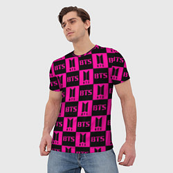 Футболка мужская BTS pattern pink logo, цвет: 3D-принт — фото 2