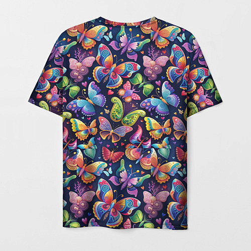 Мужская футболка Бабочки в паттерне разноцветный яркий фон / 3D-принт – фото 2